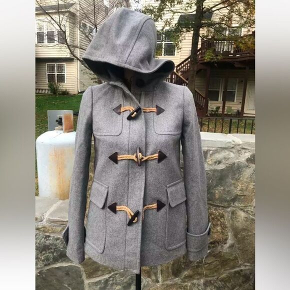 J. Crew Classic Toggle Duffle Italian Melton Wool Peacoat Winter Jacket Grey 4 - Picture 9 of 14